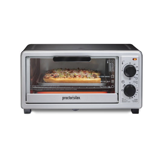 Proctor Silex 4 Slice Toaster Oven Broiler, 1100 Watts, Black and Silver Finish, 31260
