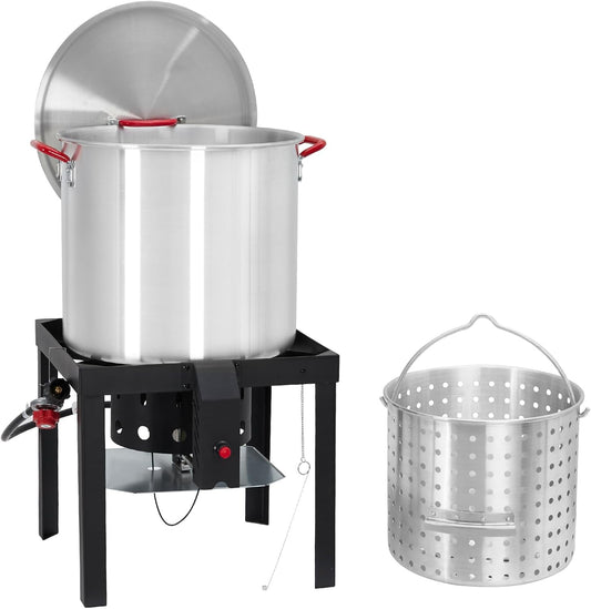 RONSHIN 60Qt Seafood Boil Pot, Aluminum Crawfish Kit with Basket, 110000BTU Jet Burner, 10PSI Regulator