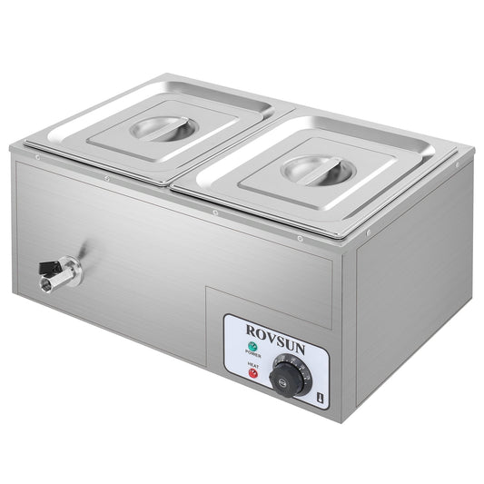 ROVSUN 21QT Electric Commercial Food Warmer, 2-Pan Stainless Steel Bain Marie Buffet Countertop 10.6 QT/Pan