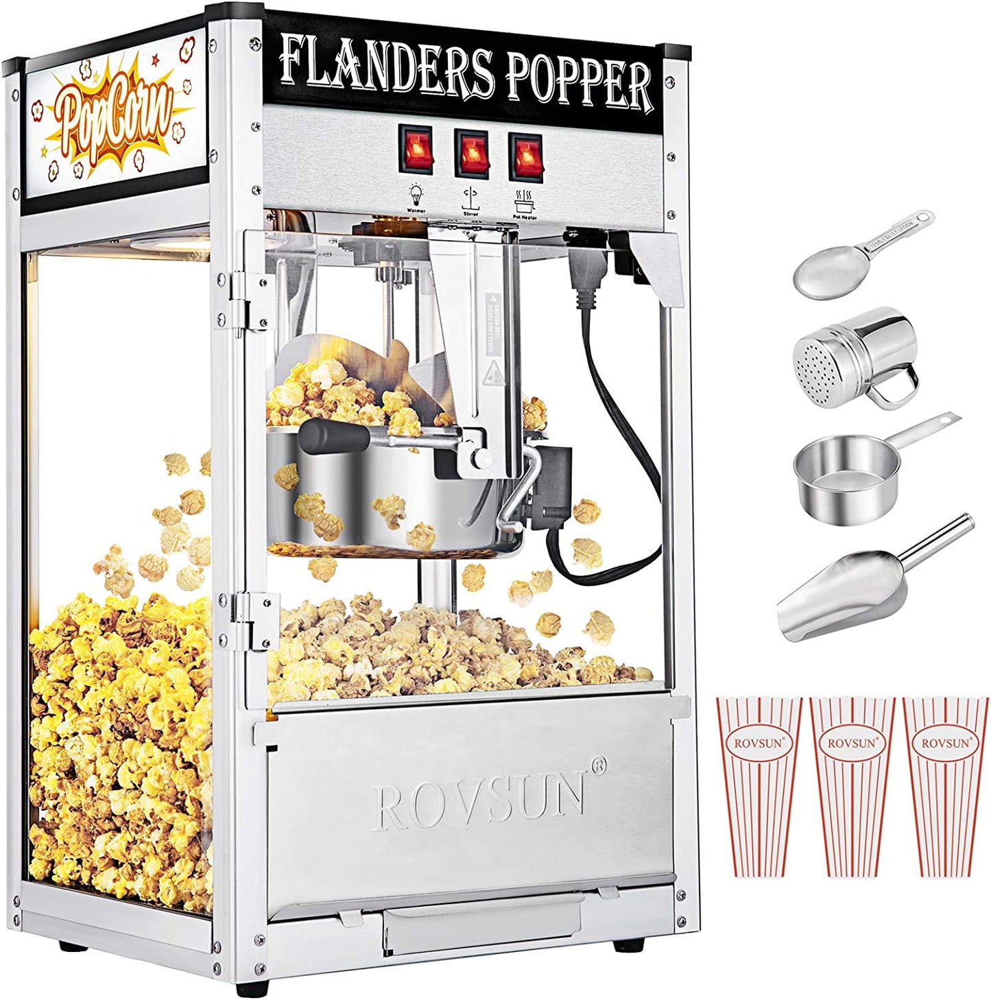 ROVSUN Bar Style Popcorn Machine w/ 8 Ounce Kettle for Home Movie Theater, Red