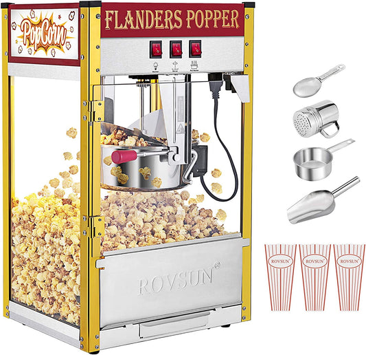 ROVSUN Bar Style Popcorn Machine w/ 8 Ounce Kettle for Home Movie Theater, Red