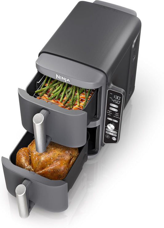 Restored Ninja SL401 DoubleStack XL 2-Basket Air Fryer, Cooks 4 Foods at Once, Compact Design, 10 QT, 6-in-1, Easy Meals, Easy Clean,Grey (Certified) (Refurbished)