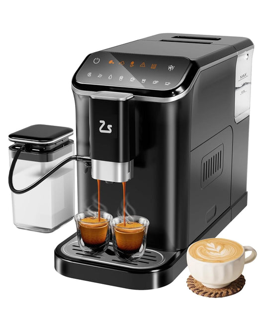 Roromall Espresso Machine 20 Bar, Built-In & Adjustable Espresso Bean Grinder, Professional Espresso Maker with Automatic Milk Frother, Touch Screen Coffee Machine with 1.5L Water Tank