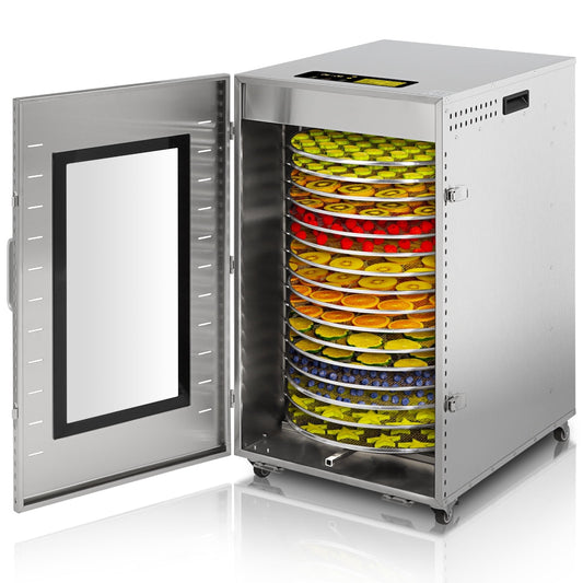 CERCKER Rotary Commercial Food-Dehydrator Machine 16 Trays, 17.52ft² Large Dehydrator for Jerky, 1500w Stainless Steel  Meat Dryer 190℉ Temperature Control
