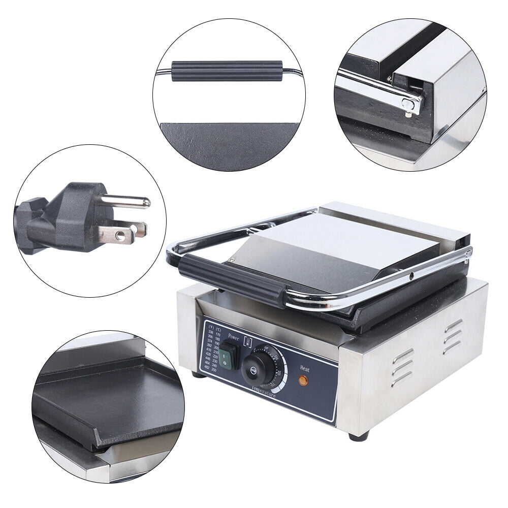 SHZICMY  NEW Single Panini Sandwich Press Grill Smooth Flat Surface Restaurant Cafe 110V