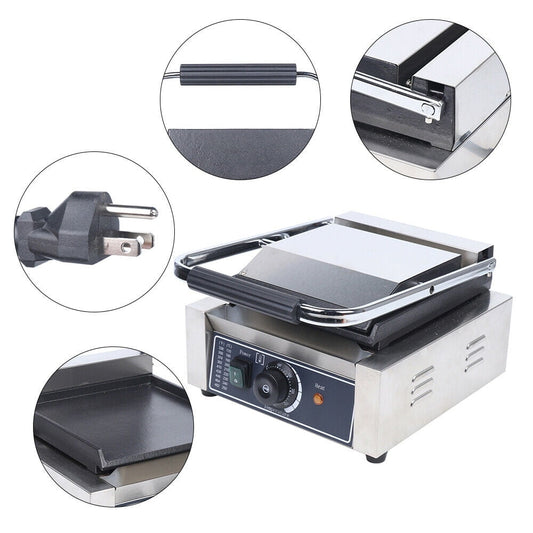 SHZICMY  NEW Single Panini Sandwich Press Grill Smooth Flat Surface Restaurant Cafe 110V
