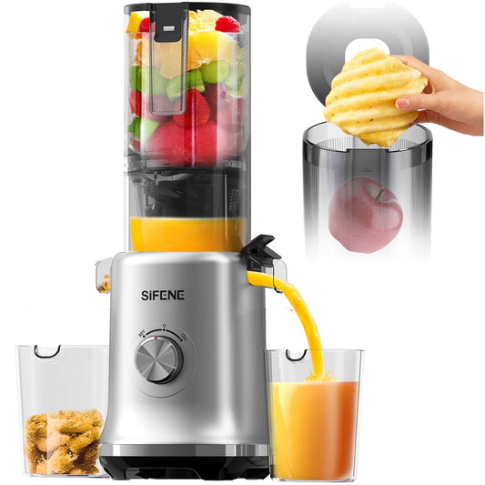 SiFENE 150W Whole Fruits Cold Press Juicer Machine, 4.3-inch Wide Mouth, Easy to Clean, Gray, New