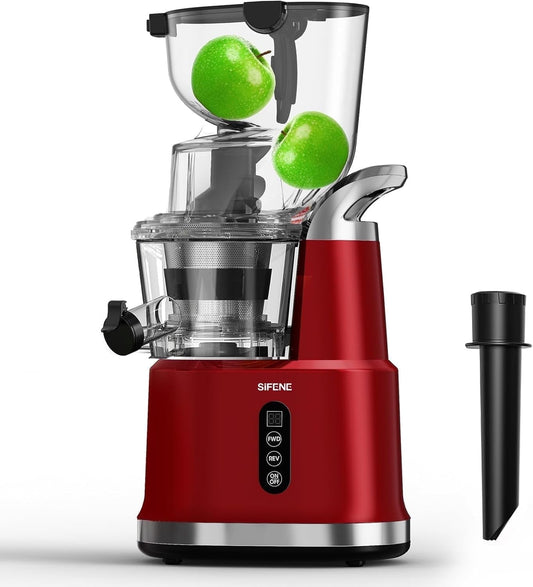 SiFENE 250W Cold Press Juicer Machine, 83mm Large Dual Mouth, High Yield, Easy to Clean, Red