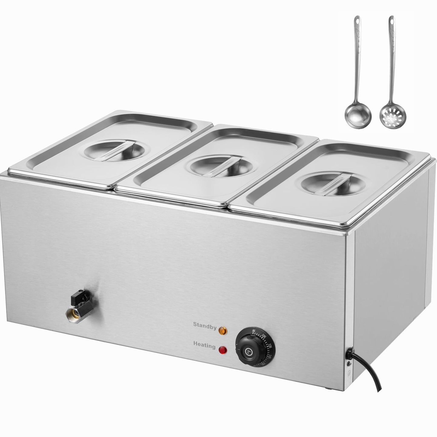 KFFKFF 3-Section Professional Food Heating Station, 17.4QT Electric Buffet Server, 1200W, Stainless Steel, with Temperature Adjustment 86-185°F for Event Catering and Dining Venues, Silver