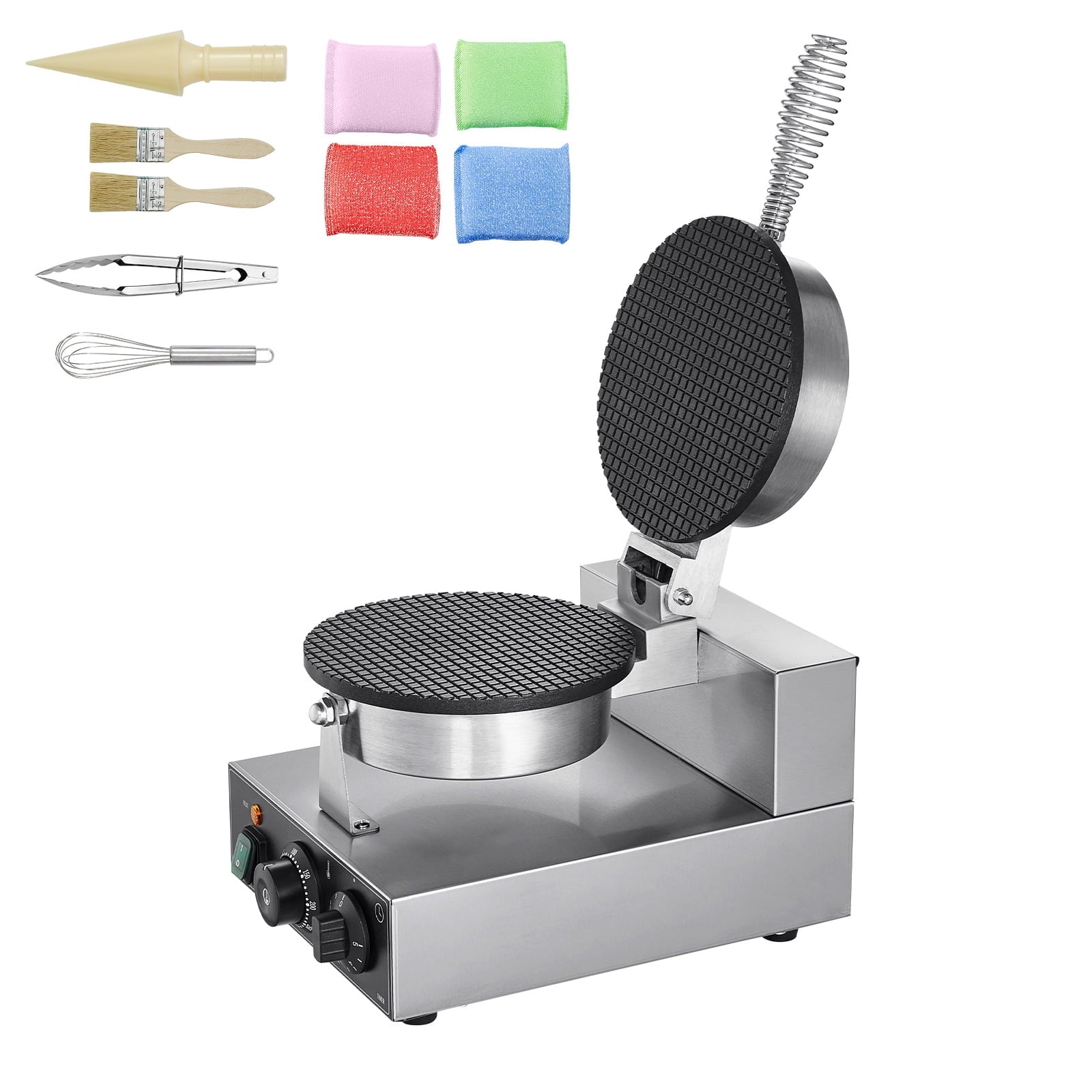 KFFKFF Electric Waffle Cone Maker, 1230W Commercial Ice Cream Cone Machine, Durable Non-Stick Stainless Steel, Adjustable Temp & Timer, with Handle, Ideal for Cafes, Bakeries, Home Use