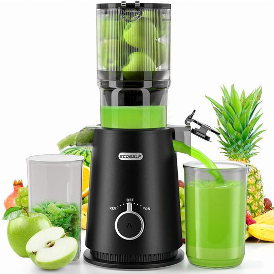 Silver Food-Grade Stainless Steel Cold Press Whole Juicer Machine with 4.35" Wide Mouth, High Juice Yield Juice Extractor for Fresh Vegetables and Fruits, Easy to Clean with Brush