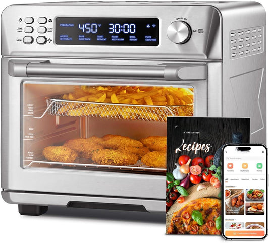 Smart 12-in-1 Air Fryer Toaster Oven Combo, Airfryer Convection Oven Countertop, Bake, Roast, Reheat, Broiler, Dehydrate, 75 Recipes & 3 Accessories, 26QT, Silver-Stainless Steel