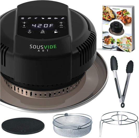 Sousvide Art 7-In-1 Air Fryer Lid for Instant Pot Pressure Cooker | Air Fryer Lid 8 qt and 6 qt - Accessories Include Basket, Rack, Mat, Tongs, Cookbook | Crunch Lid with 7 Presets