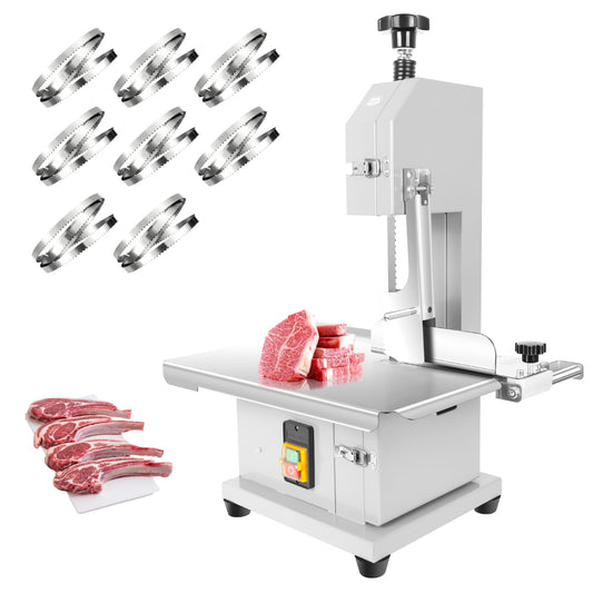 Stainless Steel Electric Bone Saw Machine, 1500W Meat Bandsaw with 8 Saw Blades & 19"x14" Workbench, Frozen Meat Cutter with 0.04"-8" Cutting Height, Meat Cutting Machine for Home Kitchen, Beef, Lamb