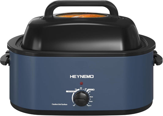 Superjoe 22QT Electric Roaster Oven with Visible & Self-Basting Lid, Adjustable Temperature, Removable Pan Rack, Stainless Steel, Blue