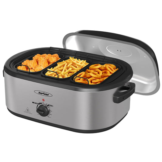 Superjoe Electric Roaster Oven, 20 QT Roaster with 3 Compartments and Self-Basting Lid, Turkey Roaster Oven with 150-450Â°F Full-Range Temperature Control, Removable Pan & Rack Steel, Silver
