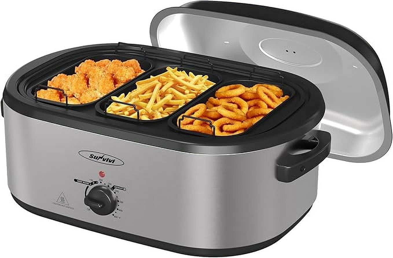 Superjoe Electric Roaster Oven, 24 QT Roaster with 3 Compartments and Self-Basting Lid, Turkey Roaster Oven with 150-450ÃÂ°F Full-Range Temperature Control, Removable Pan , Stainless Steel, Silver