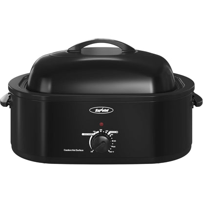 Superjoe Electric Roaster Oven, 20 QT Roaster with 3 Compartments and Self-Basting Lid, Turkey Roaster Oven with 150-450Â°F Full-Range Temperature Control, Removable Pan & Rack Steel, Silver
