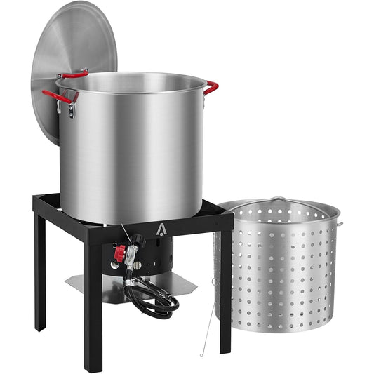 Telyswee 80QT Seafood Boil Pot,11,0000 BTU Aluminum Outdoor Seafood Boil Kit, Seafood Boil Pot with Strainer Basket, Propane Stove Burner for Outdoor Cooking Seafood Shrimp, Crab, Crawfish