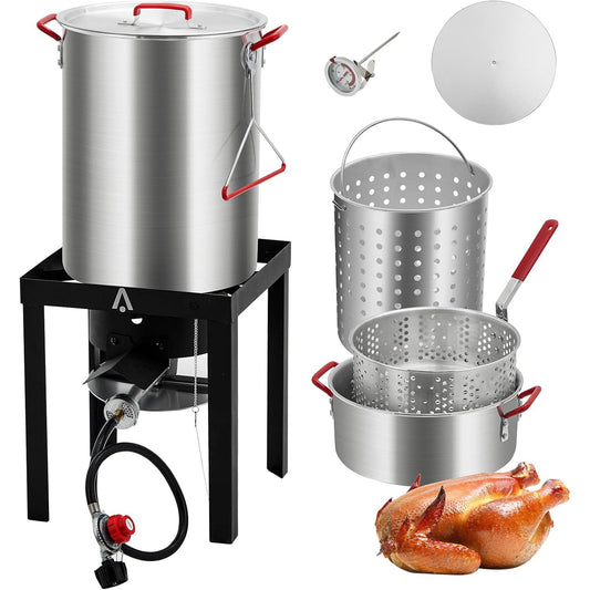 Telyswee Turkey Fryer, 30 QT Cooker Set and 10 QT Kit, 50,000 BTU Outdoor Propane Deep Fryers, Aluminum Turkey Deep Fryer and Propane Burner Kit, Outdoor Deep Fryer with Burner Stand
