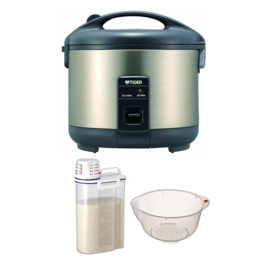 Tiger JNP-S15U Stainless Steel 8-Cup Conventional Rice Cooker (Satin) with RIce Bin Bundle