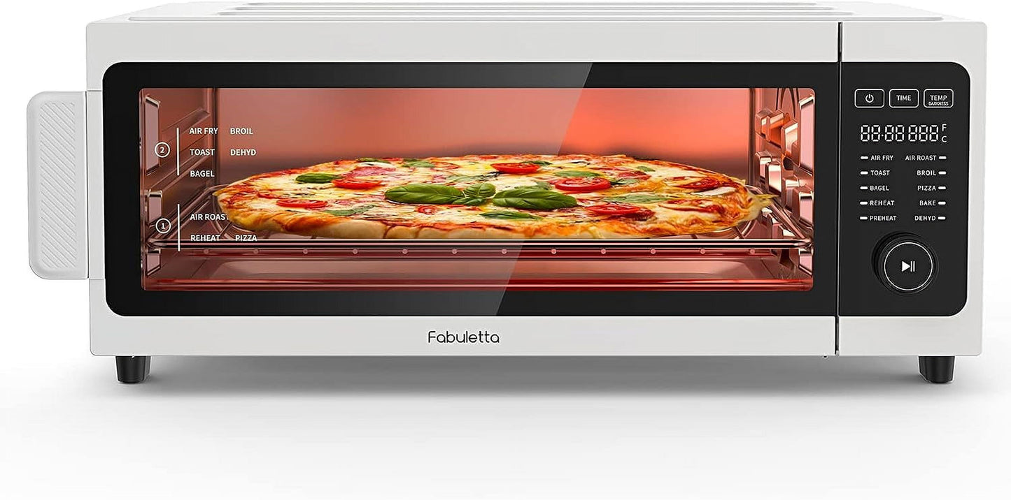 Toaster Oven Air Fryer Combo - 10-in-1 Countertop Convection Oven 1800W, Flip Up & Away Capability for Storage Space, Oil-Less Toaster Oven Fit 12" Pizza, 9 Slices Toast (White)