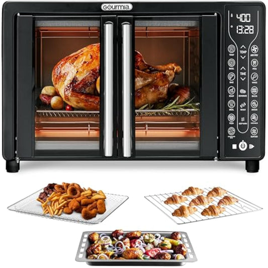 Toaster Oven Air Fryer Combo 17 cooking presets 1700W french door digital air fryer oven 24L capacity accessories, convection rack, baking pan tray recipe book GTF7460,Large,Black