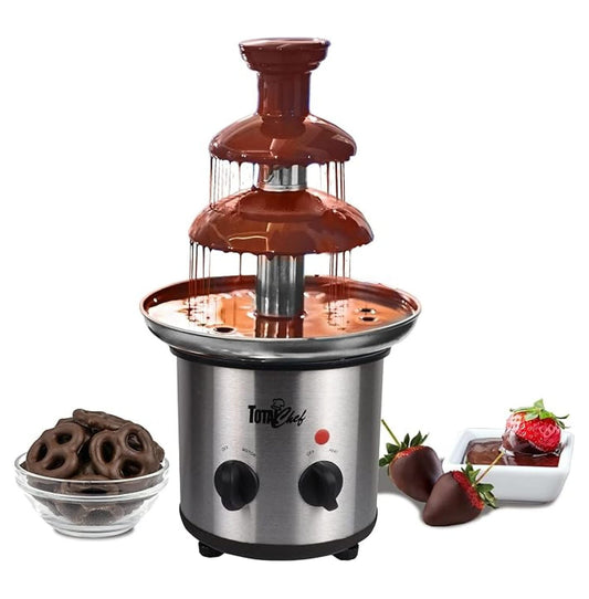Total Chef 3 Tier Chocolate Fountain - Electric Fondue Machine, 1.5 Lbs Capacity, Hot Dark Dipping Chocolate For Party, Wedding & Events, Stainless Steel