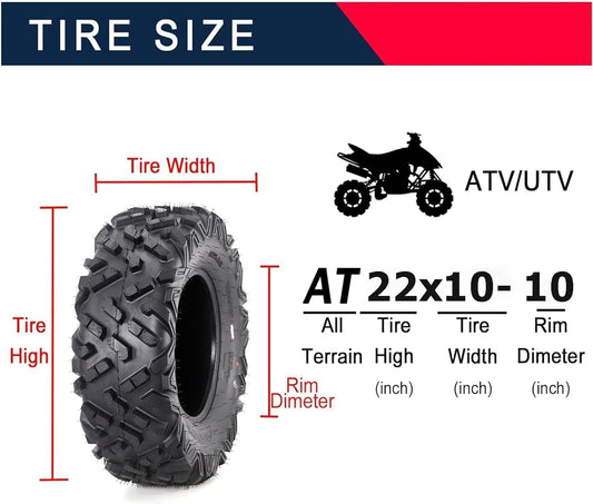 Towallmark Set of 2 ATV/UTV Tires 22x10-10 – 4-Ply Tubeless Sand & Mud Off-Road Tires
