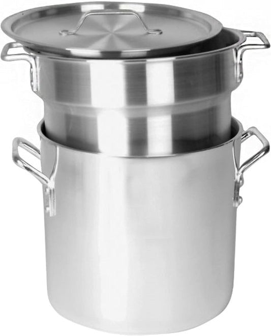 TrueCraftware- 8 Qt. Aluminum Double Boiler Pot with Cover – Heavy Gauge Steam Melting Pot Double Boiler for Chocolate Melting Fondue Candy Cheese Desserts and Specialty Sauces Mirror-Finish