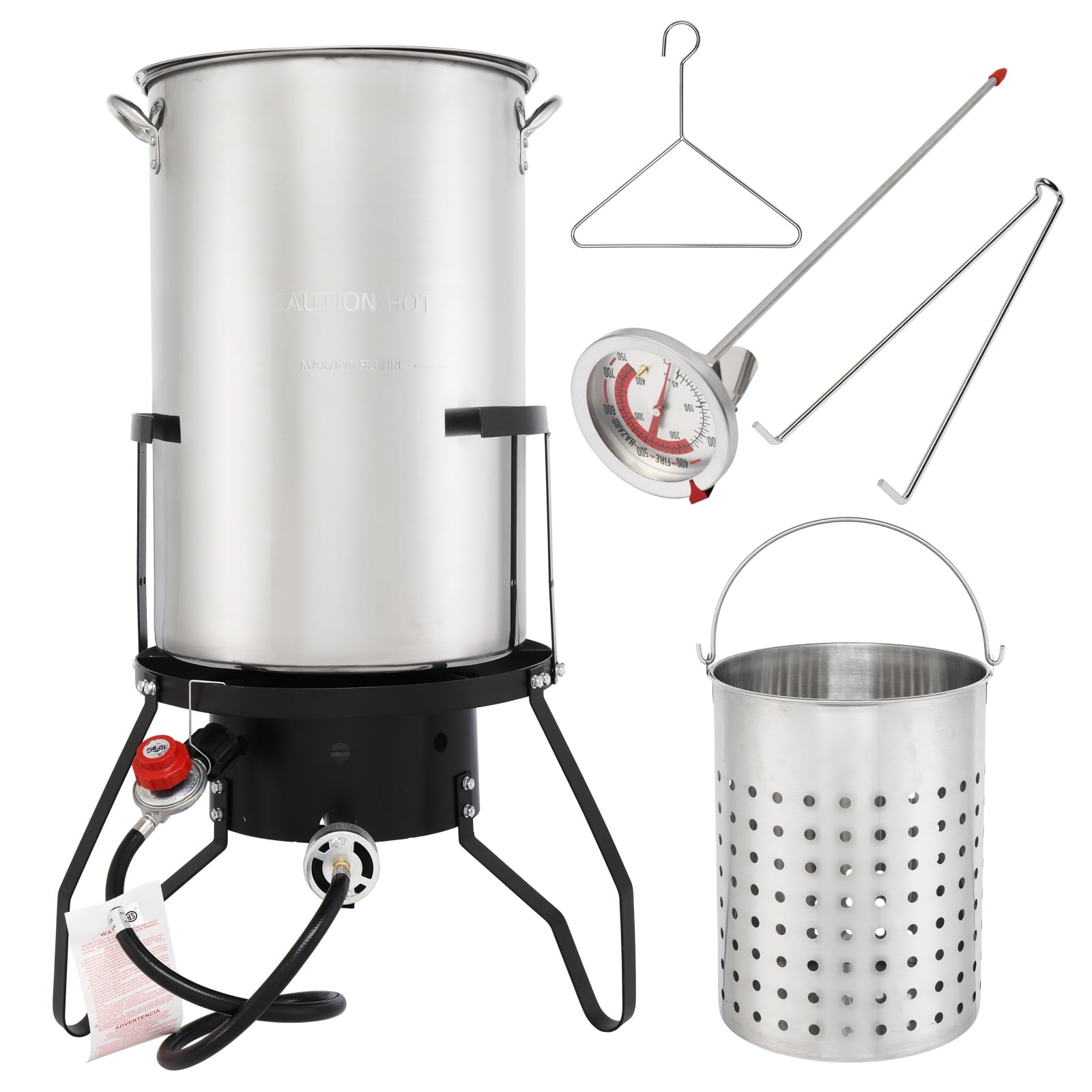 UBesGoo Outdoor Propane Fryer Pot Boiler 50 QT Stainless Steel Turkey Fryer Outside With Injector Thermometer