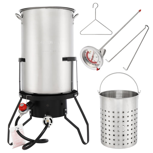 UBesGoo Outdoor Propane Fryer Pot Boiler 50 QT Stainless Steel Turkey Fryer Outside With Injector Thermometer