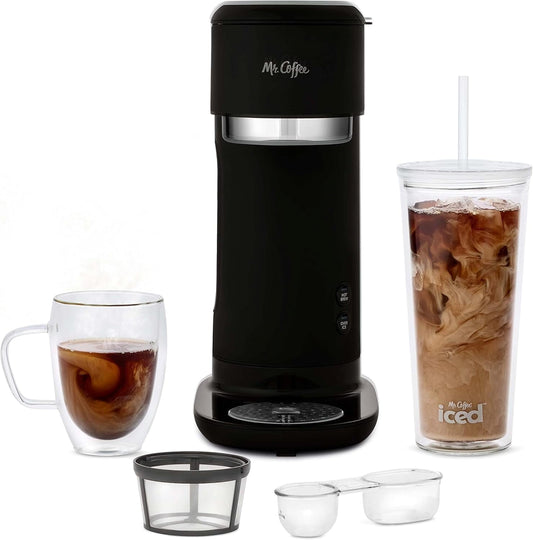 Unbranded Iced and Hot Coffee Maker, Single Serve Machine with 22-Ounce Tumbler and Reusable Coffee Filer, Black