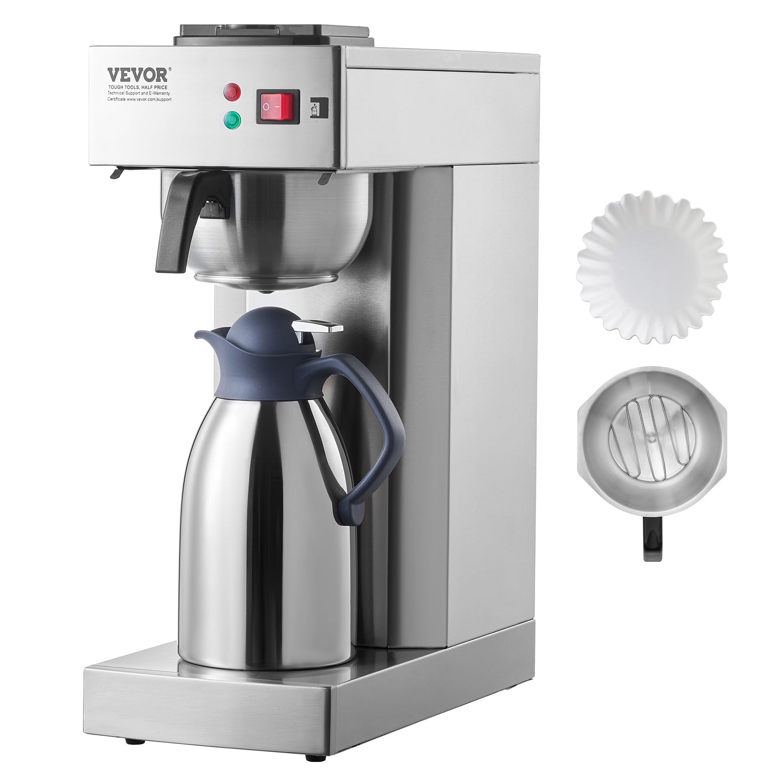 VEVOR 12 Cups Commercial Drip Coffee Maker, Coffee Maker Machine with Thermal Carafe to Keep Warm or Cold, Stainless Steel Pour Over Coffee Brewer for Restaurant, Office, Cafe