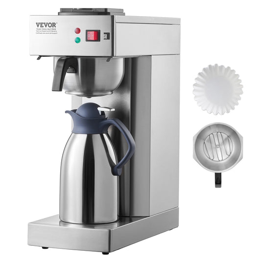 VEVOR 12 Cups Commercial Drip Coffee Maker, Coffee Maker Machine with Thermal Carafe to Keep Warm or Cold, Stainless Steel Pour Over Coffee Brewer for Restaurant, Office, Cafe