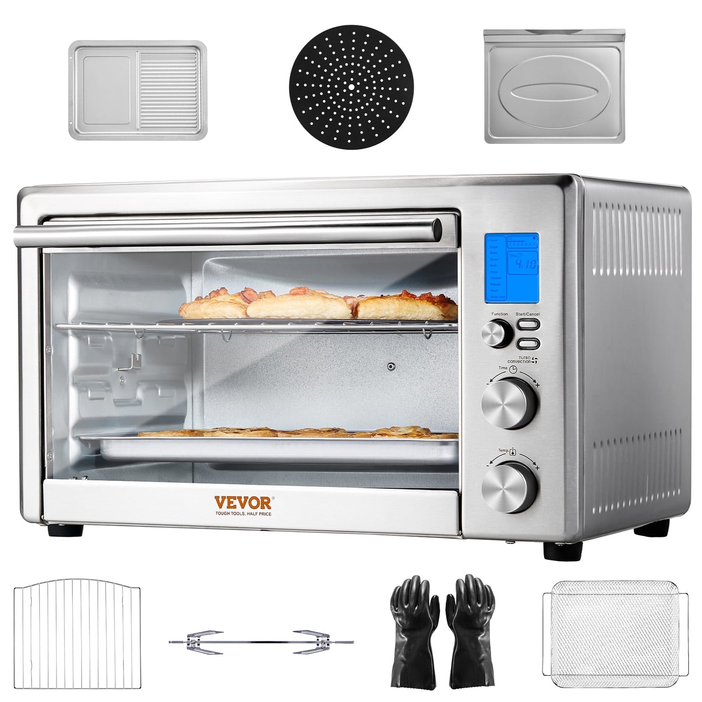 VEVOR 13-IN-1 Air Fryer Toaster Oven, 28L/29.6Qt Convection Oven, 1800W 2-Tier Toaster Ovens Countertop Combo with Wire Racks, Pizza Pan, Gloves, Home and Commercial Use