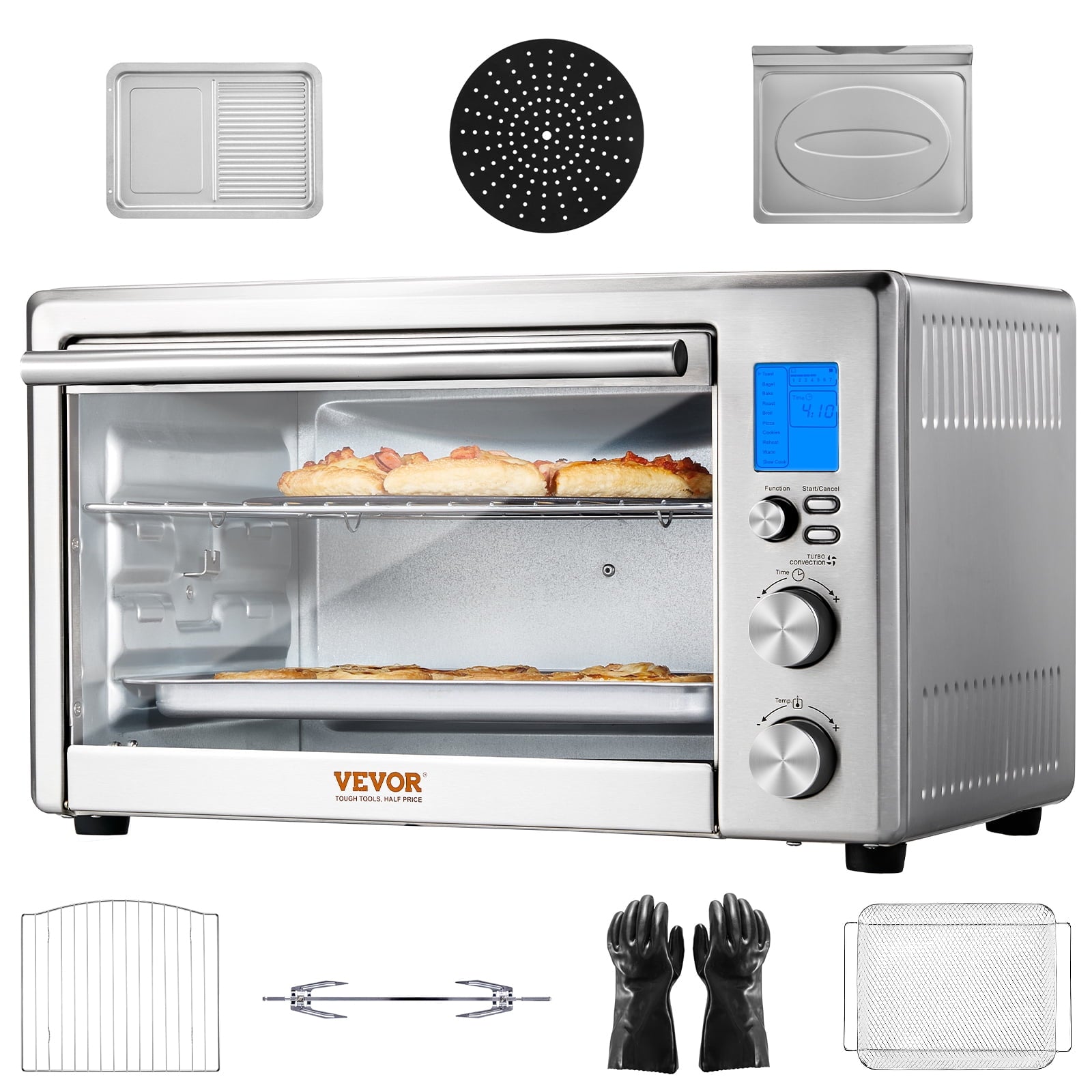 VEVOR 13-IN-1 Air Fryer Toaster Oven, 28L/29.6Qt Convection Oven, 1800W 2-Tier Toaster Ovens Countertop Combo with Wire Racks, Pizza Pan, Gloves, Home and Commercial Use