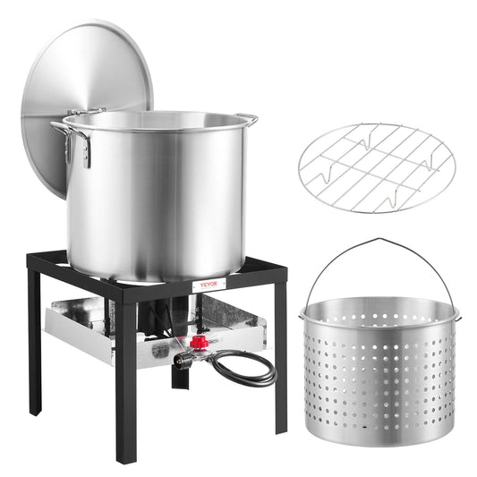 VEVOR 80 Qt Seafood Boiling Kit with Strainer, Outdoor Seafood Boil Pot and Basket, Cooking Set for Crab Crawfish Lobster Boiling, Aluminum Stockpot with 100,000 BTUs Propane Burner and Steamer Rack