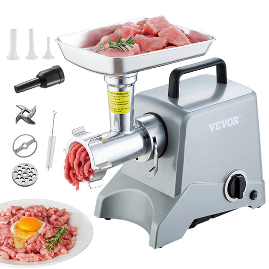 VEVOR Electric Meat Grinder, 5 Lb/Min Capacity, 575W（800W MAX) Industrial Meat Mincer with Blade, Grinding Plate, Sausage Stuffing Blade and 3 Tubes, Aluminum Commercial Meat Grinder