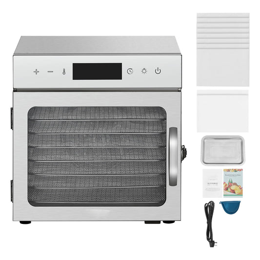BENTISM Food Dehydrator Stainless Steel 8 Trays Jerky Digital Control with Timer Temperature Control Fruit Meat Vegetable Tea Commercial Dehydrator Safety Heat Proof Handle