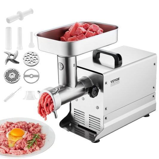 VEVOR Meat Grinder, 7 Lbs/Min Capacity Electric Meat Grinders with Blade, Grinding Plate, Sausage Maker, Stainless Steel Commercial Meat Mincer for Kitchen Restaurant Butcher Store