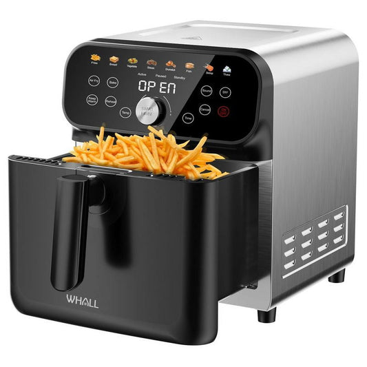 WHALL 6.2QT Air Fryer Oven – Stainless Steel Air Fryer, 12-in-1, LED Touchscreen, 1600W, Oil-Free, Healthy Cooking, 85% Less Fat.