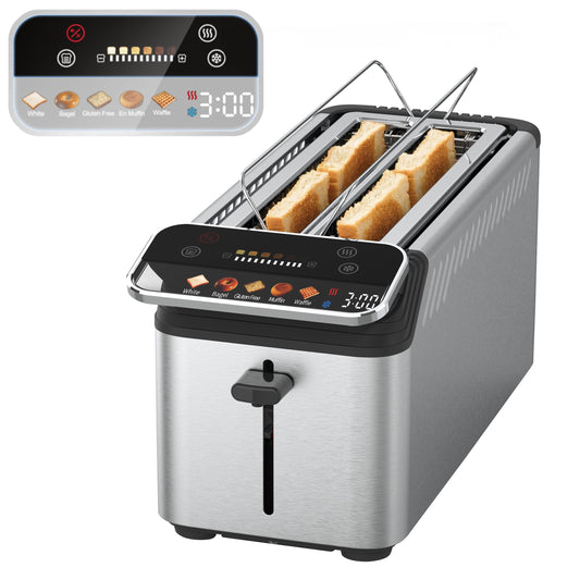 WHALLPRO The New Touch Screen Toaster 4 Slice Stainless Steel, Digital Timer, Sound 6 Bread Types & Shades