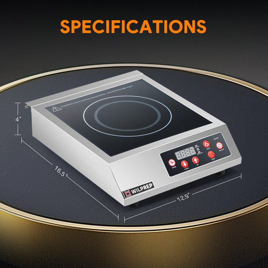 WILPREP Commercial Countertop Induction Range, Portable 1800W Induction Cooktop with 10 Temp Levels 140°F to 460°F, Timer, Auto Shutoff, Digital Control, Single Burner Induction Range for Kitchen Bar