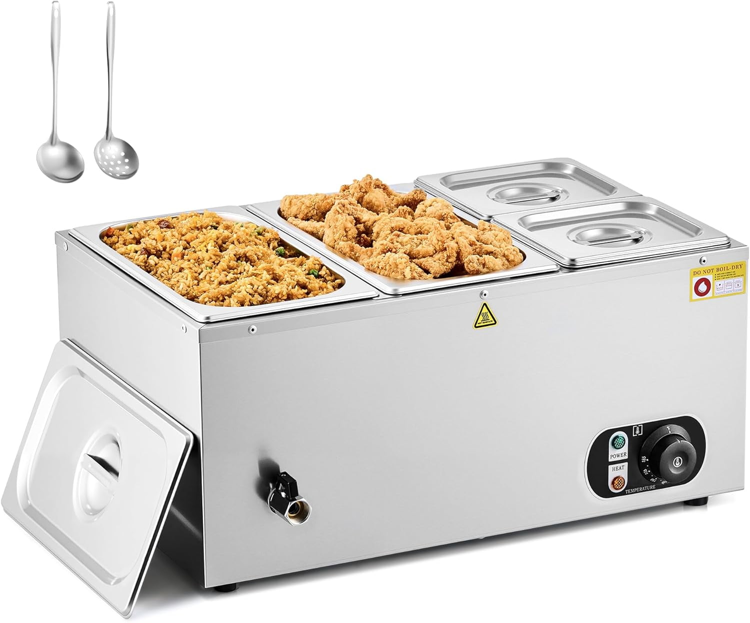 WILPREP Single-Well  Food Warmer with Two 1/3 Two 1/6 Pans, Electric Warmer for Food with Adjustable Temp & Auto Shutoff, Stainless Steel Food Heating Unit for Buffet Food Truck Hotel More