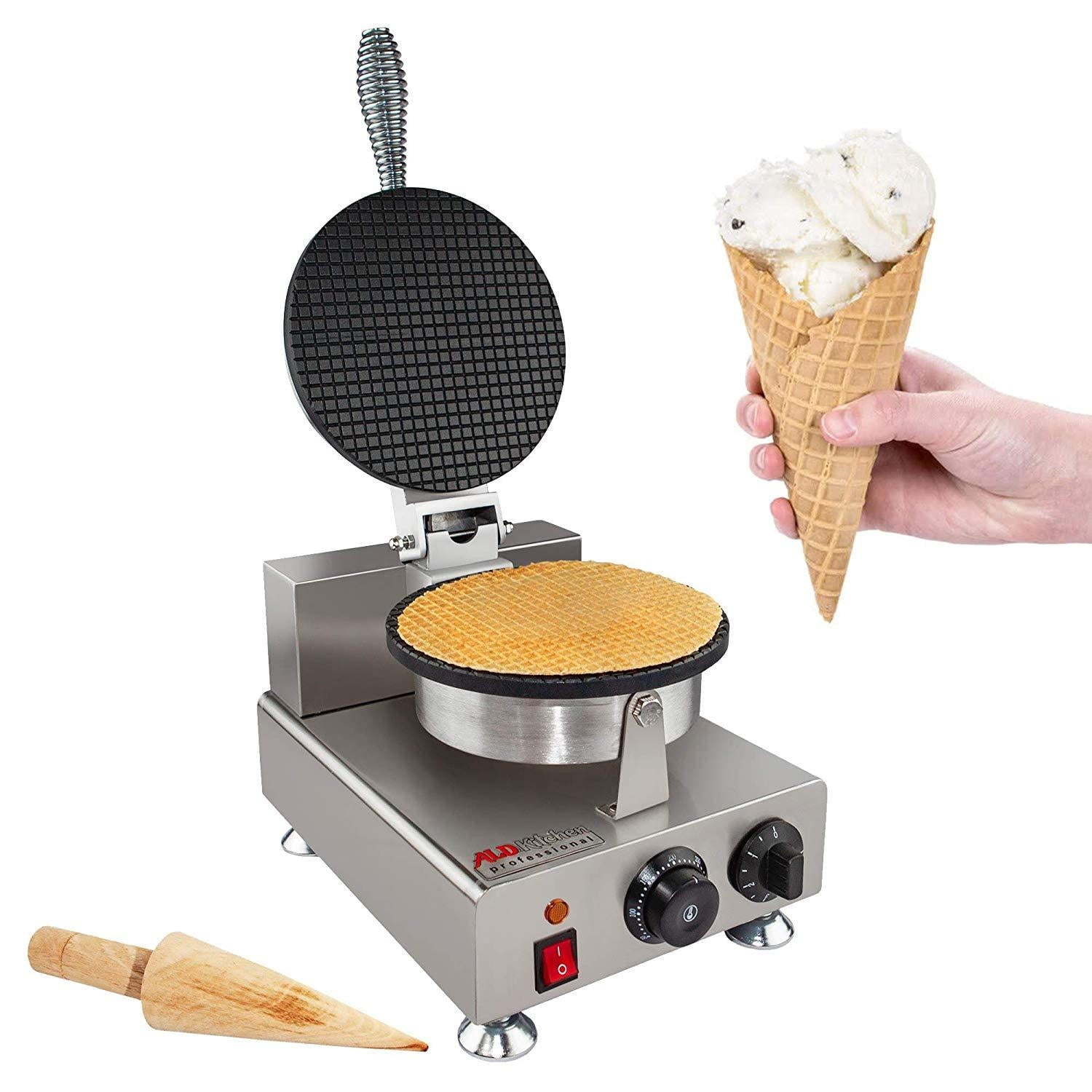 Waffle Cone Maker | Ice Cream Cone Maker | Commercial Electric Grid Waffle Cone Iron | Stainless Steel