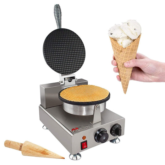 Waffle Cone Maker | Ice Cream Cone Maker | Commercial Electric Grid Waffle Cone Iron | Stainless Steel