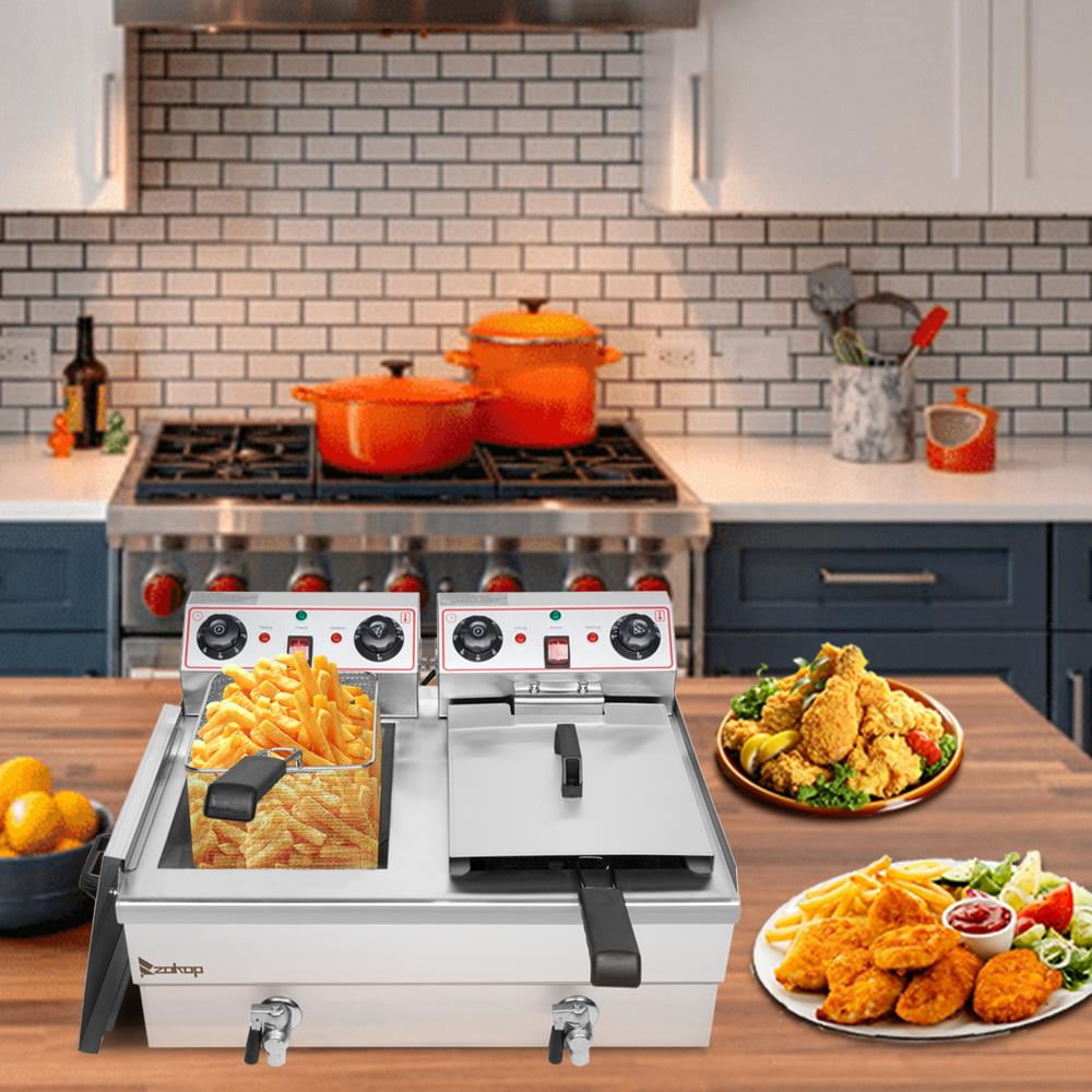 ZOKOP 24.9QT Dual Stainless Steel Electric Deep Fryer, Adjustable Temperature and Timer