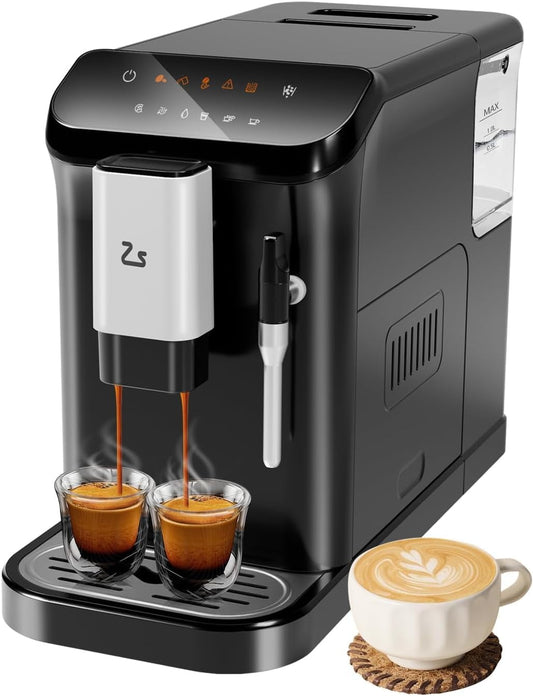 Zzistar Automatic Espresso Machine - Built-In Grinder, Automatic Milk Frother, One-Touch Operation, Auto-Cleaning, 1.5L Water Tank for Lattes