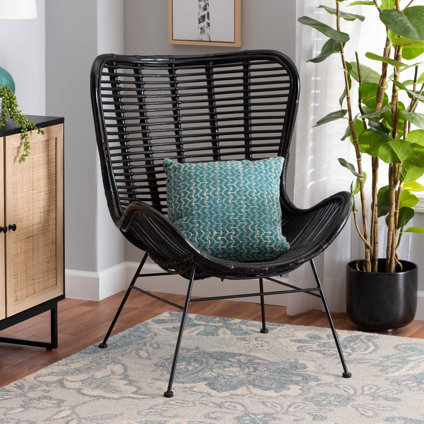 bali & pari Colorado Rattan BOHO Accent Chair, Black